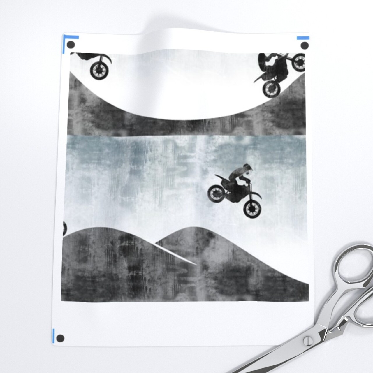 Motocross Dirt Bike Faded Blue Motorcycle Boy Trendy Custom Printed Fabric by Spoonflower Various Fabrics by the Yard or Fat Quarter